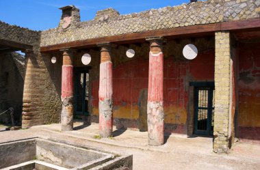 Herculaneum was an ancient city on the Gulf of Naples that sank like Pompeii, Stabiae and Oplontis during the eruption of Vesuvius in the second half of the year 79.  clipart