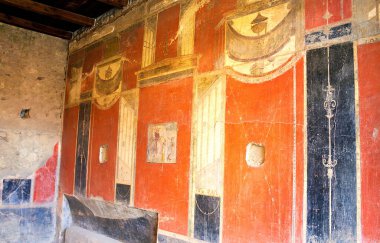 Pompeii, İtalya 'da antik bir iç mekanda bir duvar resmi..