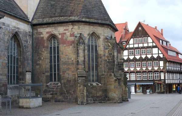 Tržní Kostel Mikuláše Pferdemarktu Hamelnově Starém Městě Pochází Předchůdcovské Budovy — Stock fotografie