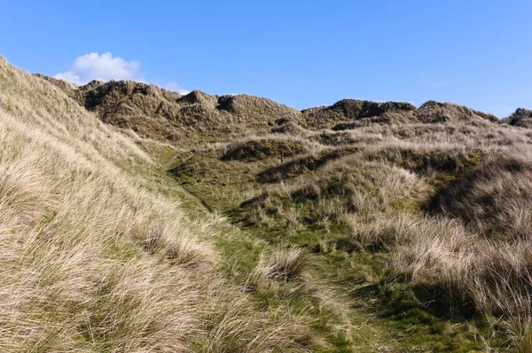 Dunnet Bay Sand Shingle Rural Beach Backed Some Grass Covered — Foto de Stock