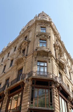 Vci utca (Vci street) is one of the main pedestrian thoroughfares and perhaps the most famous street of central Budapest, Hungary. This photo shows a historic house corner.