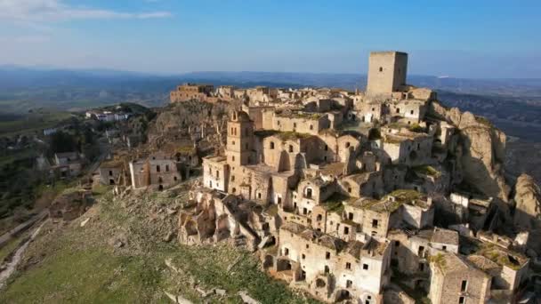 Craco Abandoned Town Basilicata Southern Italy Ghost Town Hit Landslide — Stock videók