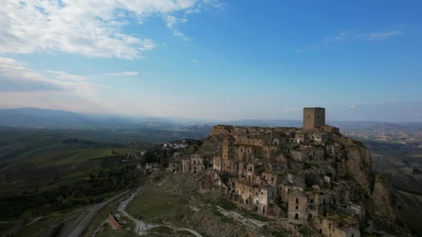 Κράκο Είναι Μια Εγκαταλελειμμένη Πόλη Στη Βασιλικάτα Της Νότιας Ιταλίας — Αρχείο Βίντεο