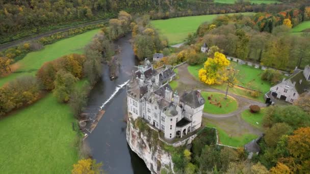 Walzin Castle Castle Beautiful City Dinant Belgium Surrounded River Lesse — Stockvideo
