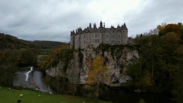 Walzin Castle Castle Beautiful City Dinant Belgium Surrounded River Lesse — Stockvideo