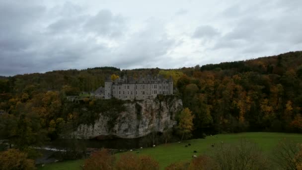 Walzin Castle Castle Beautiful City Dinant Belgium Surrounded River Lesse — Stockvideo