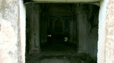 This is the abandoned church of Monticello in Italy. The name derives from the fact that it stands on a hill. The exterior of the church is in big contrast with the beautiful interior.