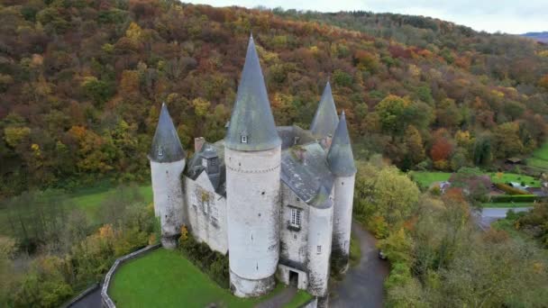 Castle Vves Just Village Celles Province Namur Belgium Occupies Rocky — Stockvideo