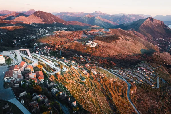 Aerial photo of the road leading towards the statue of Christ the Redeemer in Maratea, Italy.
