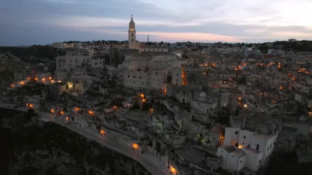 Légi Felvétel Matera Városáról Basilicatában Dél Olaszországban Matera Szerepel Unesco — Stock videók
