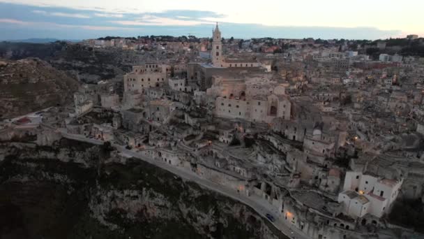 Повітряне Відео Про Місто Матера Базилікаті Півдні Італії Матера Включена — стокове відео