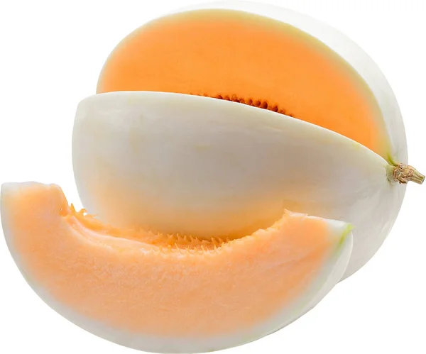 生の熟したメロンは白い背景に隔離されました オブジェクト デザイン 新鮮な果物 ジューシーな — ストック写真