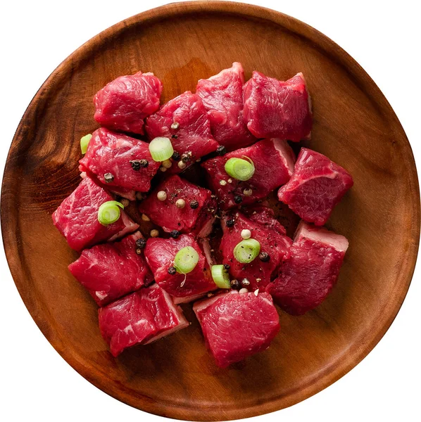Rått Kött Med Grönsaker Och Kryddor Träbord — Stockfoto