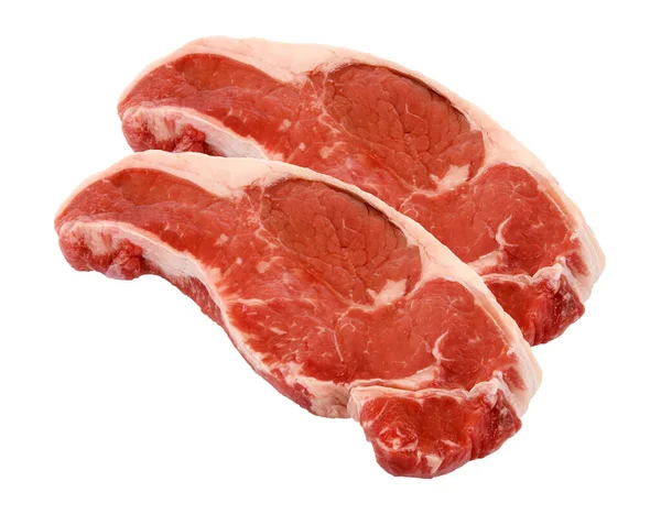 白い背景に隔離されたパセリの部分と生の牛肉の肉 — ストック写真