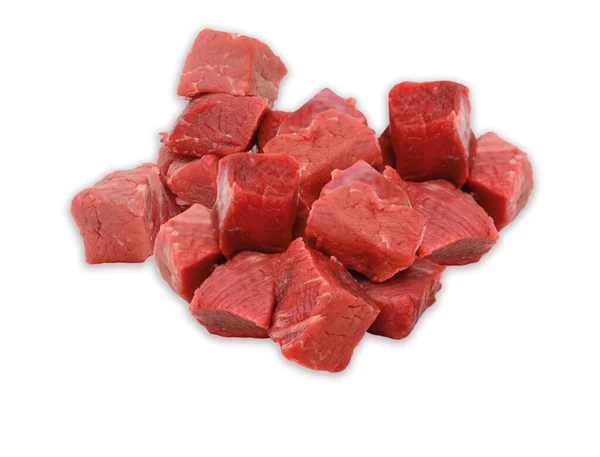 Raw Beef Meat Chopped Slices Piece Red White Isolated Background — Stockfoto