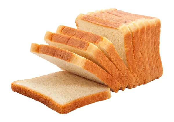 在白色背景上隔离的切片白面包 — 图库照片