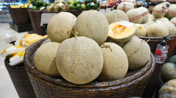 Fresh Fruits Market Raw Melon Isolated Background Stok Resim