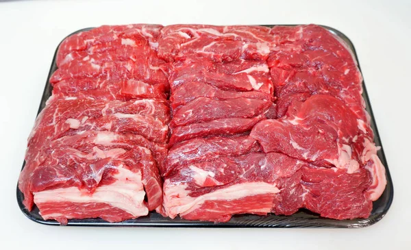 Raw Wagyu Yakiniku Beef Meat White Background Stok Fotoğraf