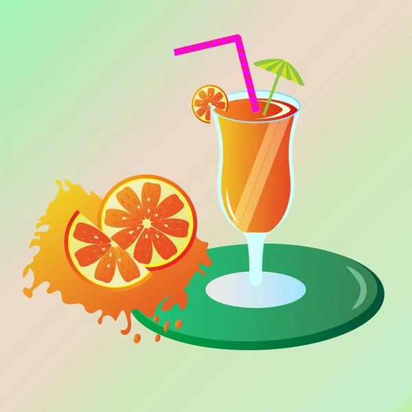 Sunset Sea Evening Sunset Beach Orange Juice Vector Illustration — Vector de stock