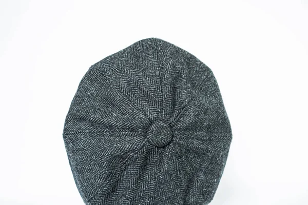 Close Detail Classic Eight Panel Newsboy Hat Tweed Herringbone Fabric — Stock fotografie
