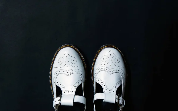 White Mary Jane Shoes Made Genuine Leather Accurate Pattern Details — Stockfoto