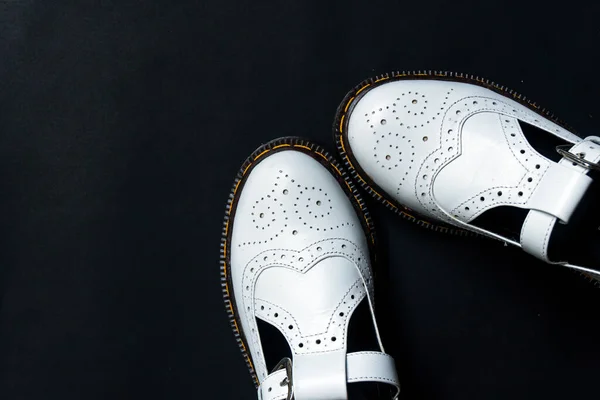 White Mary Jane Shoes Made Genuine Leather Accurate Pattern Details — Stockfoto