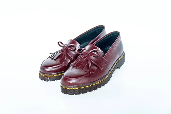 Maroon Tassel Shoes Rubber Soles Handcrafted Local Craftsmen Photographed White — Stockfoto