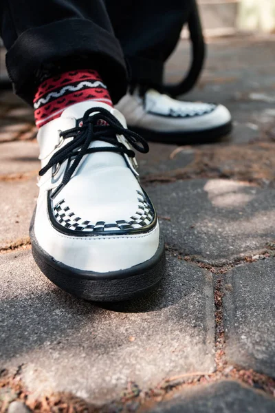 White Creepers Black White Webbing Made Genuine Leather Black Soles — Stok fotoğraf