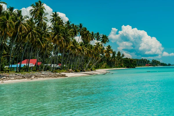 The beach at Biduk-Biduk, East Kalimantan, Indonesia With calm waves, clear blue water, rows of coconut trees and white sand that spoils the eyes of visiting tourists