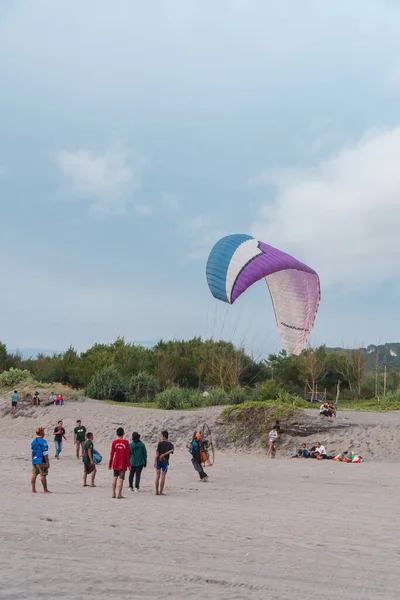 Powered Parachute Always Adorns Sky Parangtritis Beach Yogyakarta Indonesia Evening — Fotografia de Stock