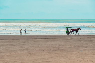 Parangtritis Sahili, büyük dalgaları ve aşınmayla aşınmış bir plajı olan siyah kumlu bir sahil, ziyaretçiden yoksun.