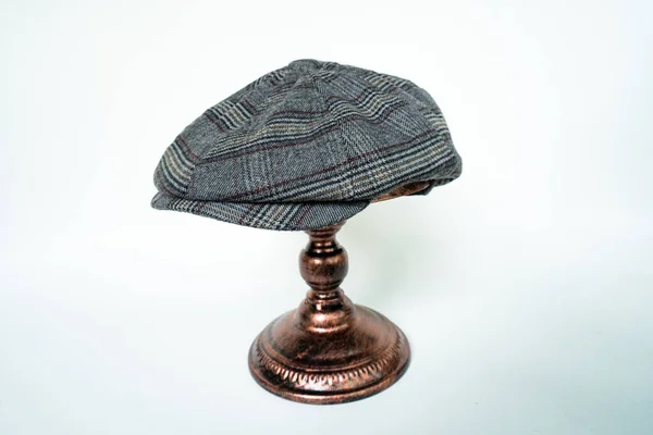 Detail Classic Eight Panel Newsboy Hat Dark Grey Pattern Herringbone — Foto Stock