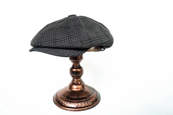 Detail Classic Eight Panel Newsboy Hat Black Base Herringbone Wool — ストック写真