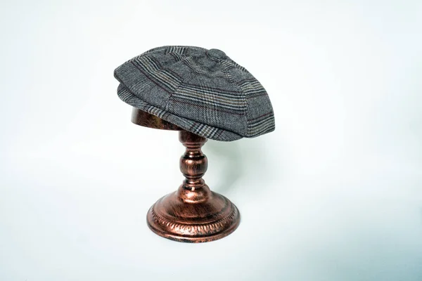 Detail Classic Eight Panel Newsboy Hat Dark Grey Pattern Herringbone — Fotografia de Stock