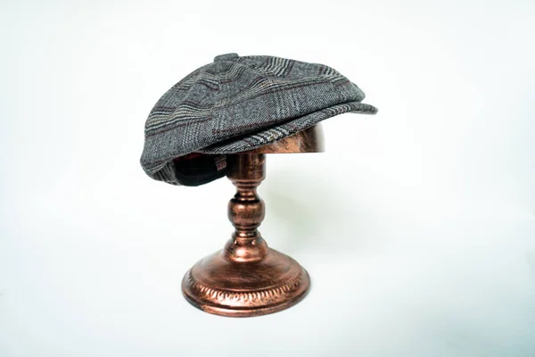 Detail Classic Eight Panel Newsboy Hat Dark Grey Pattern Herringbone — 스톡 사진