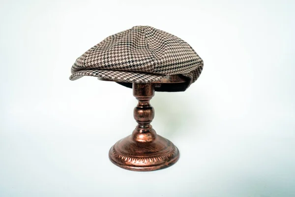 Detail Classic Eight Panel Newsboy Hat Dark Brown Herringbone Tweed — Stock fotografie