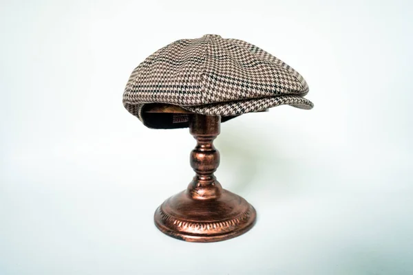 Detail Classic Eight Panel Newsboy Hat Dark Brown Herringbone Tweed — Stok fotoğraf
