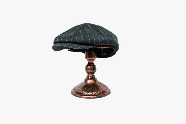 Detail Classic Eight Panel Newsboy Hat Black Base Herringbone Wool — Foto Stock