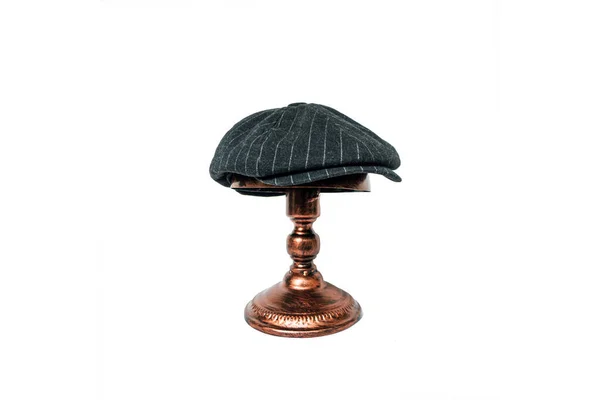 Detail Classic Eight Panel Newsboy Hat Black Base Herringbone Wool — Foto de Stock
