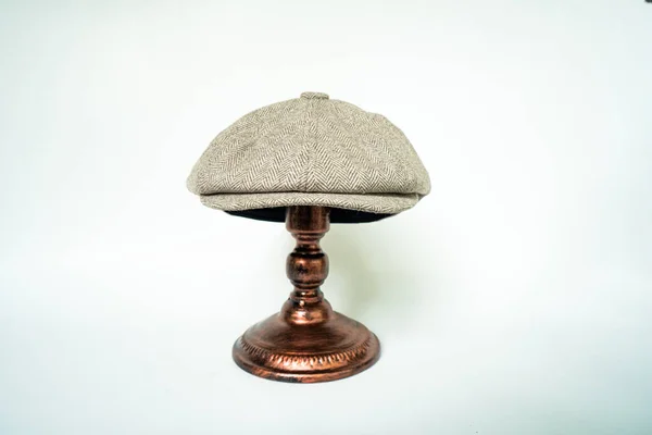 Detail Classic Eight Panel Newsboy Hat Khaki Herringbone Tweed Fabric — 스톡 사진