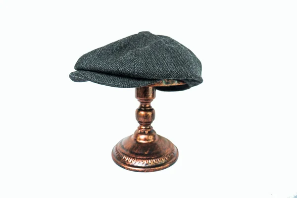 Detail Classic Eight Panel Newsboy Hat Black Base Herringbone Wool — Φωτογραφία Αρχείου