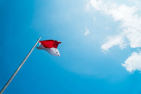 Red White Flag Indonesia National Flag Flying Pole Independence Day — Zdjęcie stockowe