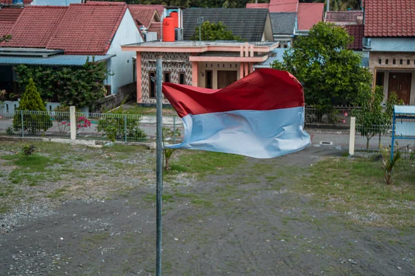 Red White Flag National Flag State Indonesia Which Flies Pole — Stock fotografie