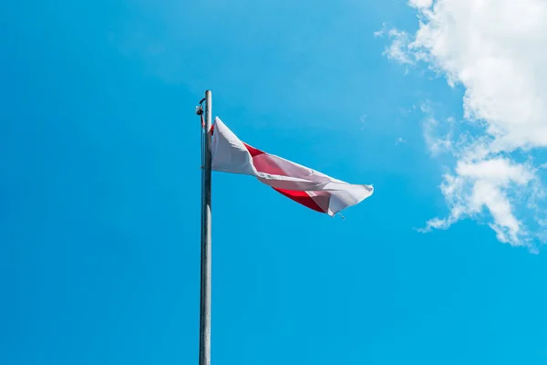 Red White Flag Indonesia National Flag Flying Pole Independence Day — Stock Photo, Image