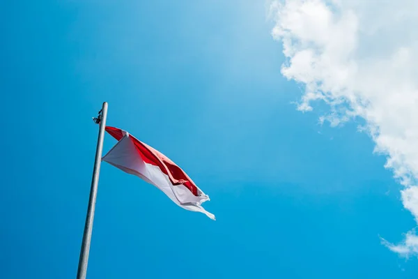 Red White Flag Indonesia National Flag Flying Pole Independence Day — Foto Stock