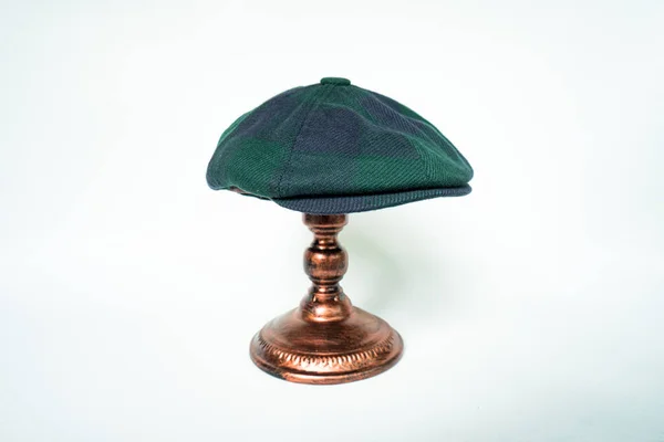 Detail Classic Eight Panel Newsboy Hat Dark Green Pattern Herringbone — Foto Stock