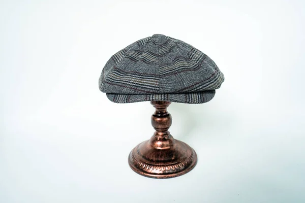 Detail Classic Eight Panel Newsboy Hat Dark Grey Pattern Herringbone — Foto Stock