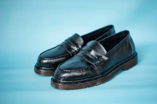 Detalle Zapatos Borla Negros Completos Con Suelas Goma Hechas Piel —  Fotos de Stock
