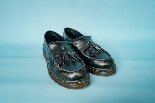 Detalle Zapatos Borla Negros Completos Con Suelas Goma Hechas Piel —  Fotos de Stock