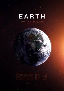 İllüstrasyon posteri. Dünya Gezegeni 3 boyutlu resim